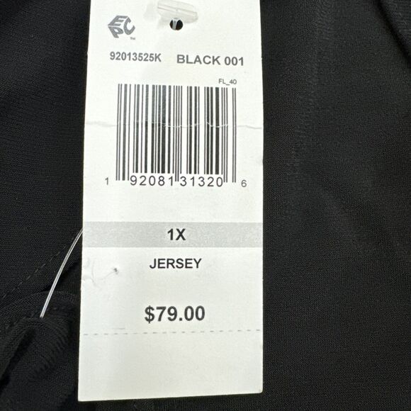 NWT Sz 1X MSK Black Jersey Dress. Metal Accent Belt. Split Tulip Sleeves. - Picture 6 of 6